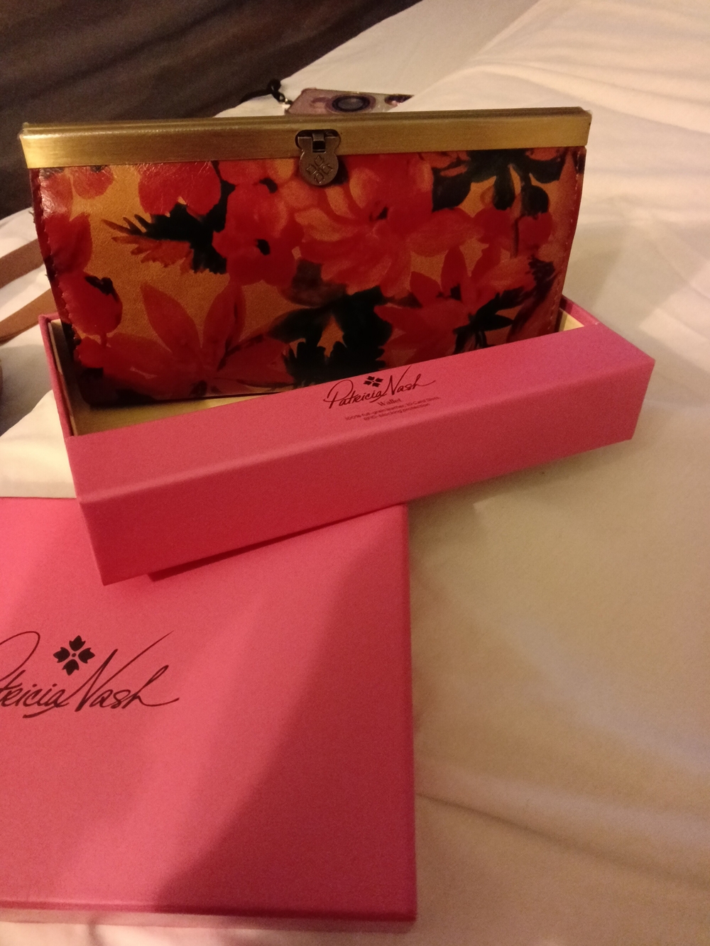 Patricia Nash Floral Metal-Trim Clutch in Orange and Gold NIB